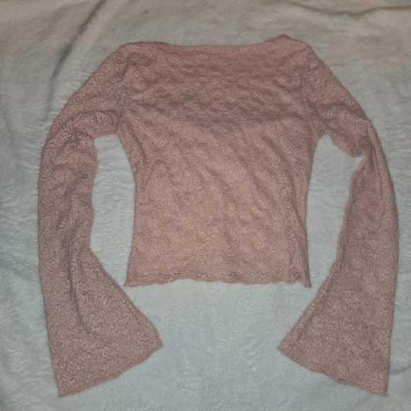 Pink Lace Bell Sleeve Top Y2K Coquette Fairycore Aesthetic [Small] - Picture 4 of 10